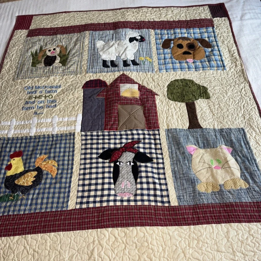 Handmade Crib Quilt Baby Blanket Patchwork‎ Old McDonald Farm Animals Unisex